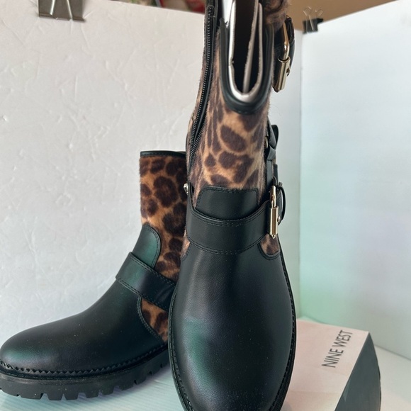 Nine West NWT “Arriablack” Leopard And Black Boots - Picture 2 of 9